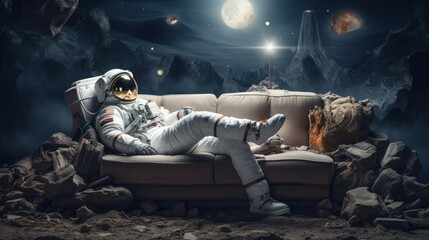 astronaut resting on the sofa