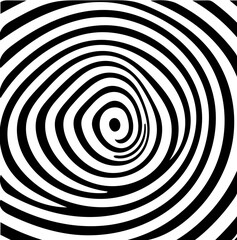 Black and white illustration of psychic waves, spiral pattern, zebra lines, illusion art