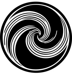 Black and white illustration of psychic waves, spiral pattern, zebra lines, illusion art