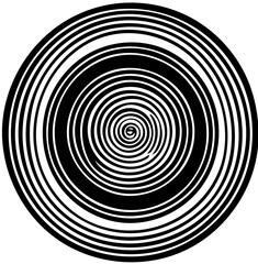 Black and white illustration of psychic waves, spiral pattern, zebra lines, illusion art