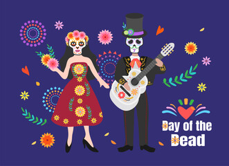 Day of the dead, Dia de los muertos. Fiesta, Halloween holiday poster, party flyer, funny greeting card.