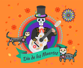 Day of the dead, Dia de los muertos. Fiesta, Halloween holiday poster, party flyer, funny greeting card.