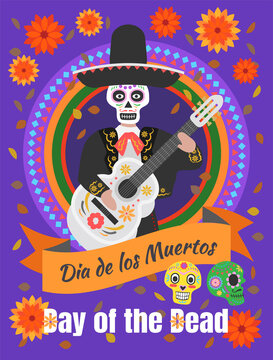 Day of the dead, Dia de los muertos. Fiesta, Halloween holiday poster, party flyer, funny greeting card. © 湘琪 陳