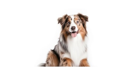 Australian Shepherd sitting against white background