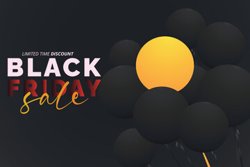 realistic black friday sale banner with pink black balloons - obrazy, fototapety, plakaty