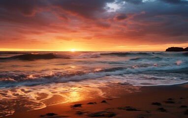 Obraz premium beautiful sunset over the ocean and beach