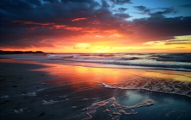 beautiful sunset over the ocean and beach