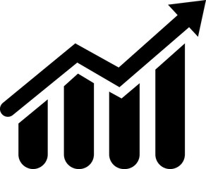 Single black arrow growing up business icon, Graph icon in trendy flat style isolated on transparent background. Chart bar symbol for your web site design, logo, app.