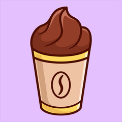 Vector Illustration of Coffee with Cream in Paper Cup in Cartoon Flat Style.