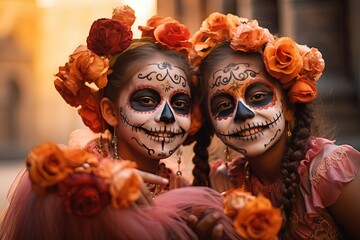 Two friends disguised for the day of the dead
