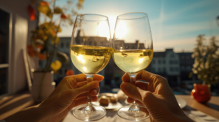 Obraz premium two glasses of champagne on the table