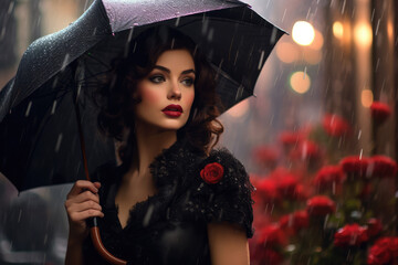 beautiful model posing under the rain - obrazy, fototapety, plakaty