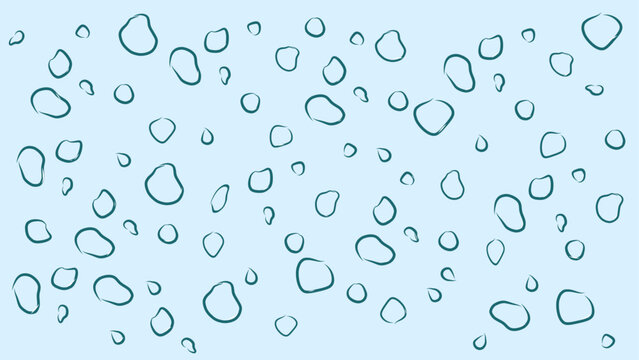 濡れたガラス面のような水滴イラスト（青色）Realistic condensation water drops