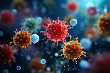 ウイルス・細菌・微生物・免疫システムのイメージ（COVID-19, コロナウイルス） - obrazy, fototapety, plakaty