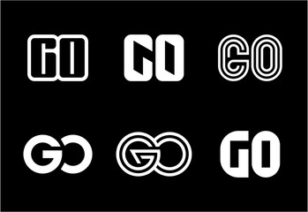 Set of letter GO logos. Abstract logos collection with letters. Geometrical abstract logos