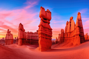 The captivating beauty of Bryce Canyon National Park in Utah, USA. Its unique geological formations known as hoodoos, vibrant colors, and expansive vistas create a surreal and otherworldly landscape t