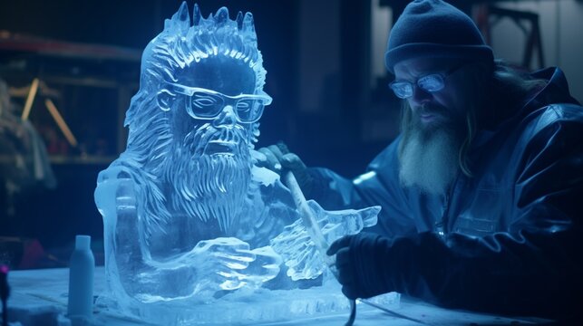 A virtual ice sculpture competition featuring artists crafting intricate frozen masterpieces.