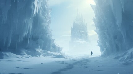 explorers embarking on a journey through a frozen labyrinth in a virtual arctic desert.