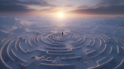 Fototapeta na wymiar explorers embarking on a journey through a frozen labyrinth in a virtual arctic desert.