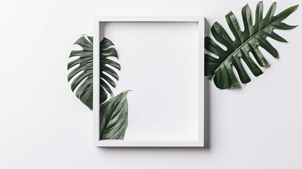 An artfully designed mockup of an art frame isolated on white background top view.
