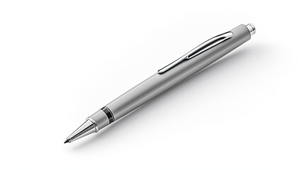 A high-quality mockup of a branded pen with logo isolated on white background top view.