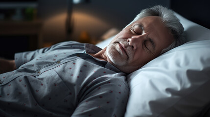 Obraz premium Senior man sleeps in a bed at home