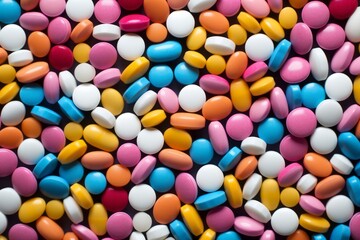 Fototapeta premium Colorful pills background. AI generated