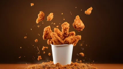 Fotobehang Tasty deep fried chicken wings in paper box on dark background © Nataliya