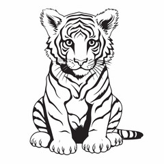 Black and white tiger drawings on a white background