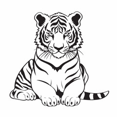 Black and white tiger drawings on a white background