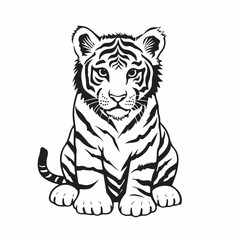 Black and white tiger drawings on a white background