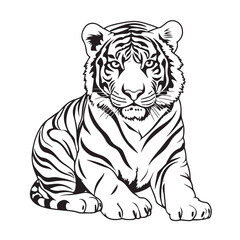 Black and white tiger drawings on a white background