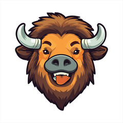 Bison Cute Funny Cartoon Kawaii Clipart Colorful Watercolor Animal Pet Sticker Illustration