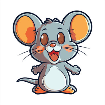 Mouse Cute Funny Cartoon Kawaii Clipart Colorful Watercolor Animal Pet Sticker Illustration