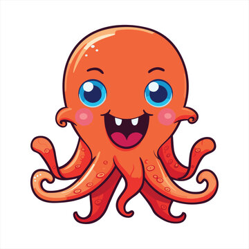 Octopus Cute Funny Cartoon Kawaii Clipart Colorful Watercolor Animal Pet Sticker Illustration