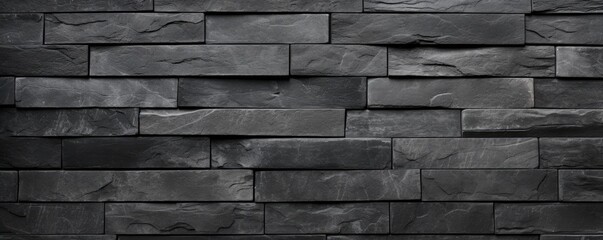 Dark grey bricks texture background for website page header - obrazy, fototapety, plakaty