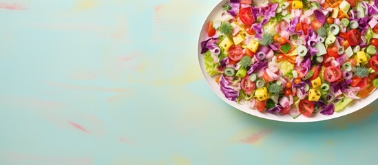 Vibrant and visually appealing salad isolated pastel background Copy space