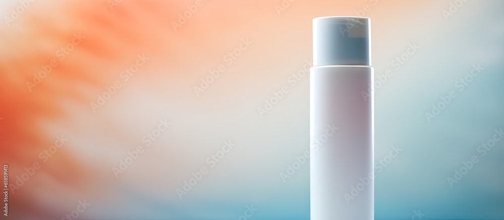 Poster white cosmetics container with dispenser isolated pastel background copy space
