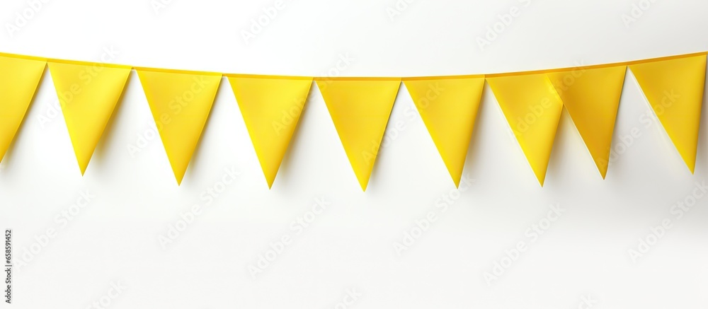 Poster white bunting with yellow flags isolated pastel background copy space