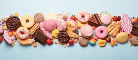 Fototapeta na wymiar Yummy cookies arranged on a isolated pastel background Copy space