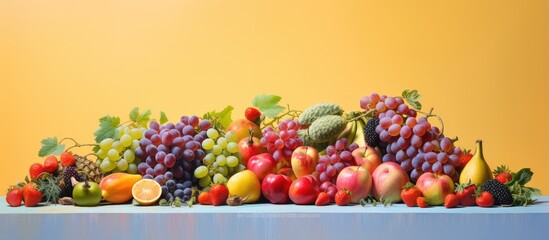Vibrant colors reveal the intricacy of fruits and vegetables isolated pastel background Copy space