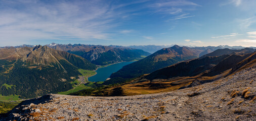 Reschensee, Reschenpass, Piz Lad, Berge, See