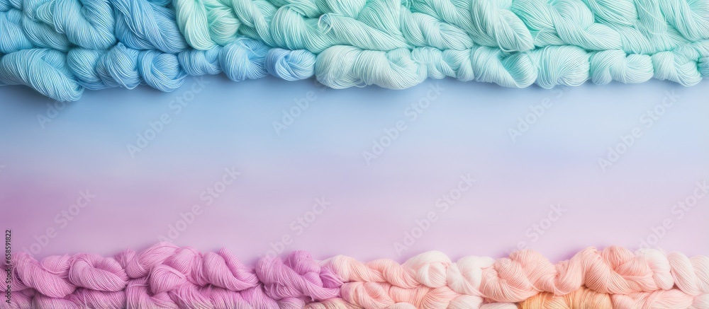 Poster Using various threads for knitting isolated pastel background Copy space