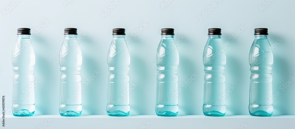 Poster water bottles placed on a isolated pastel background copy space