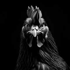 Portrait of chicken in black and white