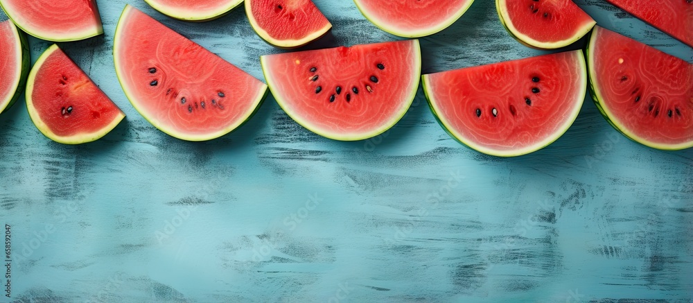 Poster watermelon slices isolated pastel background copy space table space for writing