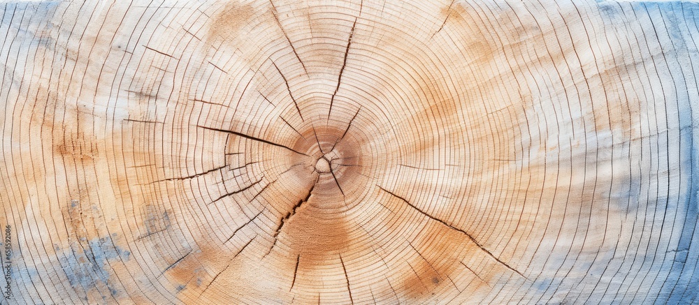 Poster tree trunk cross section displaying growth rings against isolated pastel background copy space