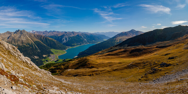 Reschensee, Reschenpass, Piz Lad, Berge, See