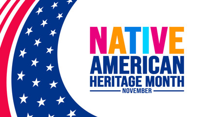November is Native american heritage month colorful background template with USA flag. American Indian culture Celebrate annual in United States. use to banner, placard, card, poster design template.