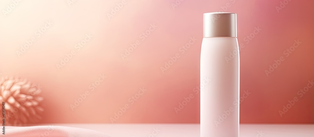 Poster white cosmetics container with dispenser isolated pastel background copy space